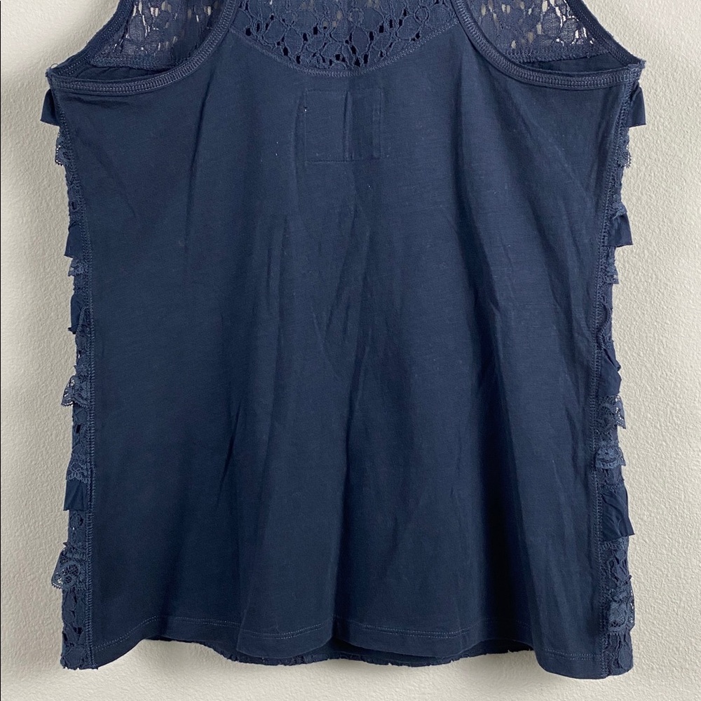 Abercrombie & Fitch Floral Lace Ruffle Layer Tank Top | Semi Sheer, Lined | Navy - Picture 6 of 16